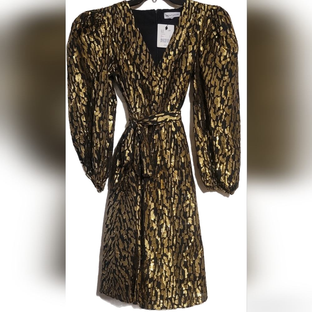GIBSON & LATIMER JAGUAR PRINT GOLD AND BLACK MINI DRESS SIZE SMALL